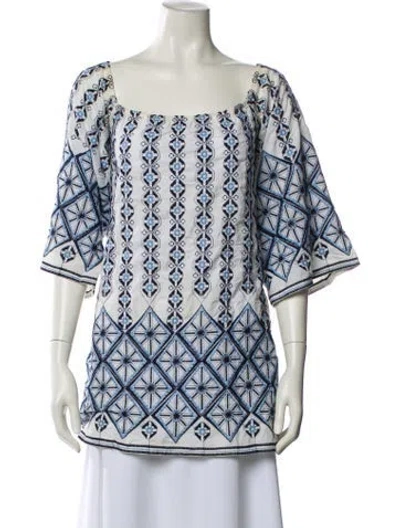 Pre-owned Miguelina Printed Square Neckline Tunic In Blue