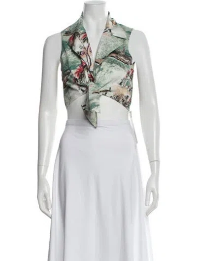 Pre-owned Miguelina Printed V-neck Crop Top In Pink