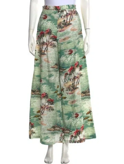 Pre-owned Miguelina Printed Wide Leg Pants In Green