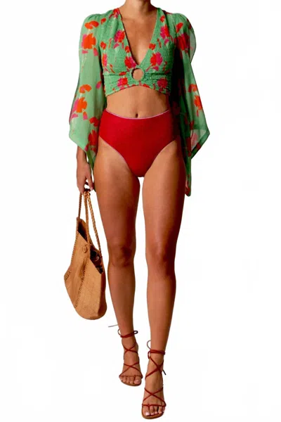 Miguelina Ravenna Printed Gauze Top In Cilantro In Green