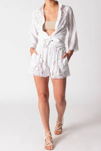 Miguelina Remi Falcon Embroidery Shorts In Pure White