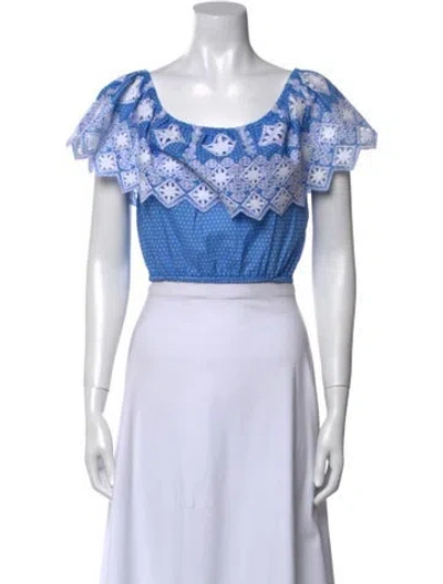 Pre-owned Miguelina Scoop Neck Short Sleeve Crop Top In Blue