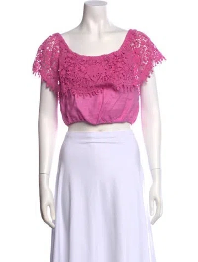 Pre-owned Miguelina Scoop Neck Short Sleeve Crop Top W/ Tags In Pink