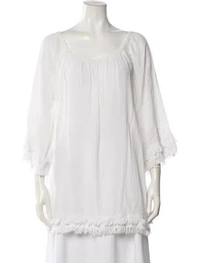 Pre-owned Miguelina Scoop Neck Three-quarter Sleeve Blouse In White
