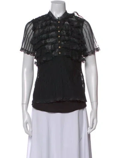 Pre-owned Miguelina Short Sleeve Blouse In Black