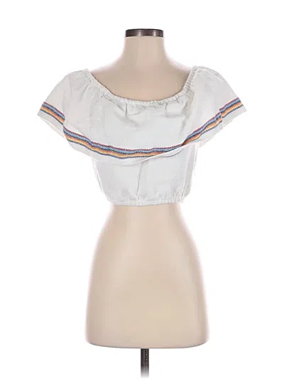 Pre-owned Miguelina Short Sleeve Top White Sweetheart Neckline Tops