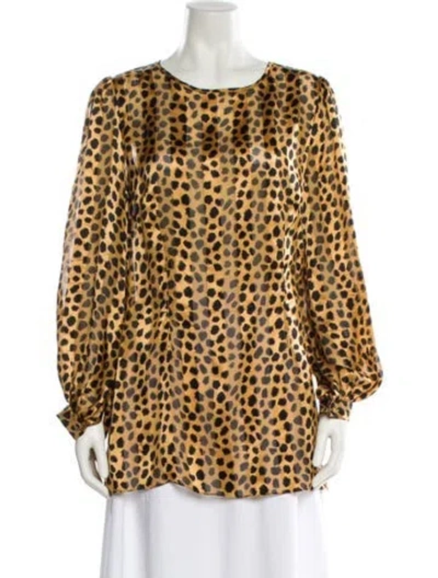 Pre-owned Miguelina Silk Animal Print Tunic In Yellow