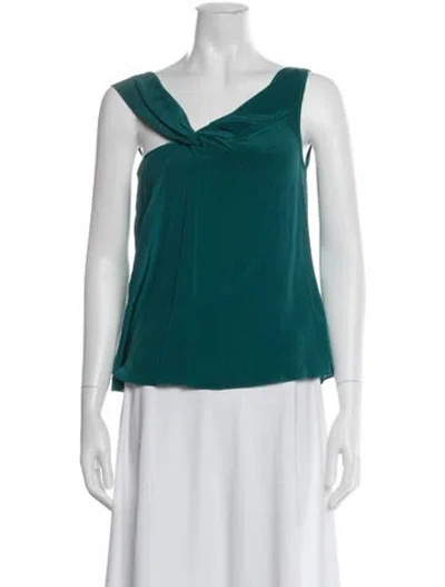 Pre-owned Miguelina Silk Asymmetrical Blouse In Blue