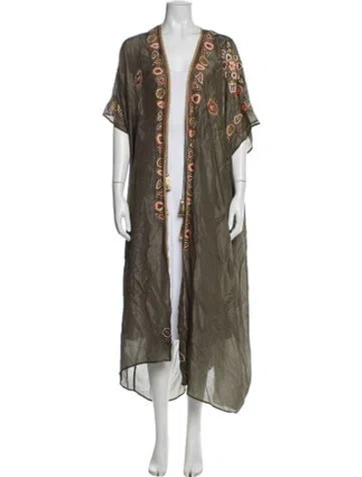 Pre-owned Miguelina Silk Floral Print Robe In Green