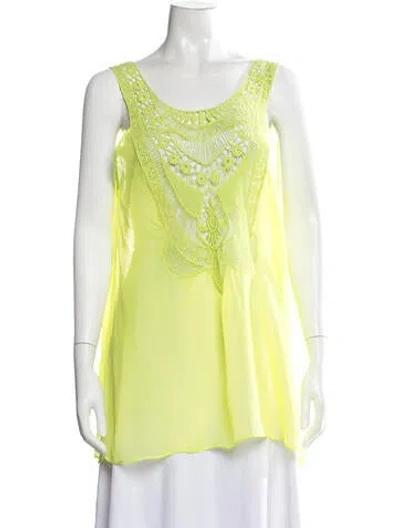 Pre-owned Miguelina Silk Lace Pattern Top W/ Tags In Green