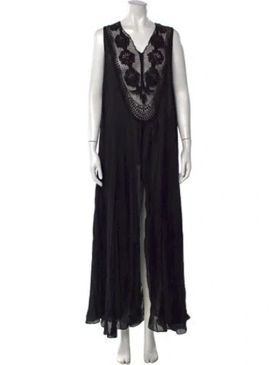 Pre-owned Miguelina Silk Long Dress In Black