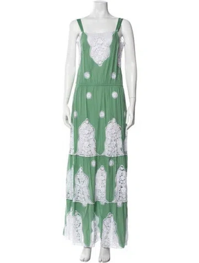 Pre-owned Miguelina Silk Long Dress In Green