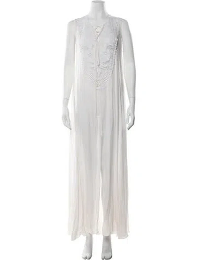 Pre-owned Miguelina Silk Long Dress In White