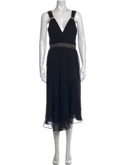 Pre-owned Miguelina Silk Midi Length Dress In Black