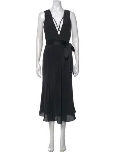 Pre-owned Miguelina Silk Midi Length Dress In Black