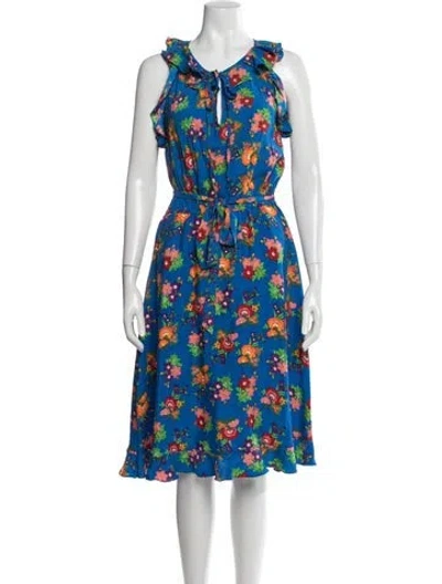 Pre-owned Miguelina Silk Midi Length Dress In Blue