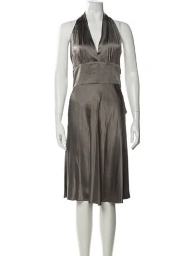 Pre-owned Miguelina Silk Midi Length Dress In Gray