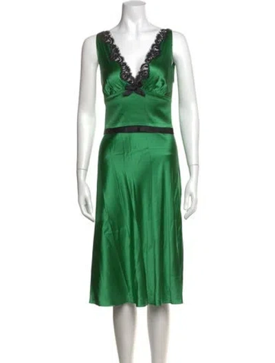 Pre-owned Miguelina Silk Midi Length Dress In Green