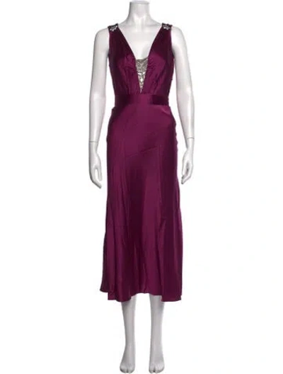 Pre-owned Miguelina Silk Midi Length Dress In Purple