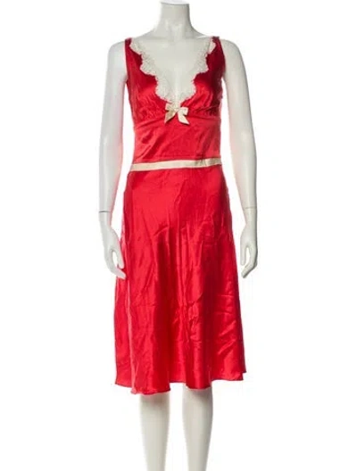 Pre-owned Miguelina Silk Midi Length Dress In Red