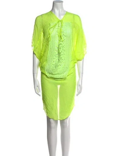 Pre-owned Miguelina Silk Tie Neck Tunic In Green