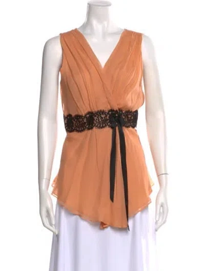 Pre-owned Miguelina Silk V-neck Blouse In Orange