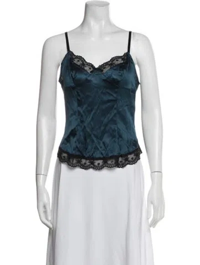 Pre-owned Miguelina Silk V-neck Top In Green