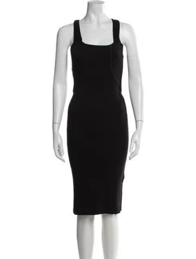 Pre-owned Miguelina Square Neckline Knee-length Dress In Black