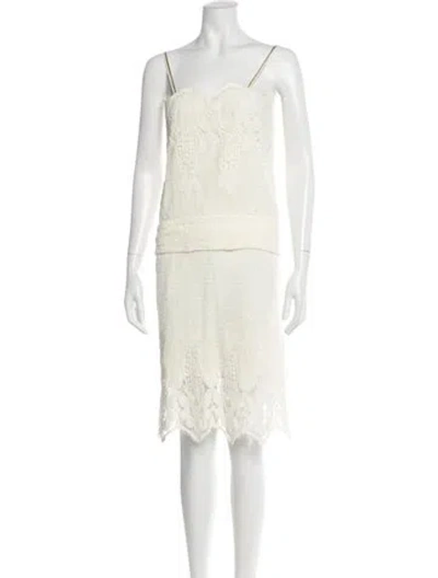 Pre-owned Miguelina Square Neckline Knee-length Dress In Neutral