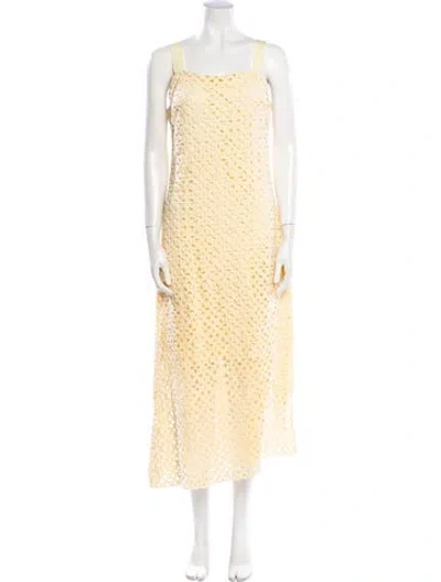 Pre-owned Miguelina Square Neckline Midi Length Dress In Neutral