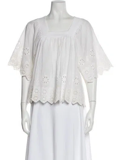 Pre-owned Miguelina Square Neckline Short Sleeve Blouse In White