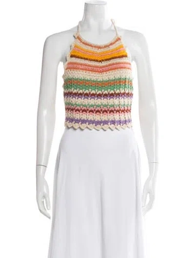 Pre-owned Miguelina Striped Halterneck Crop Top In Multi