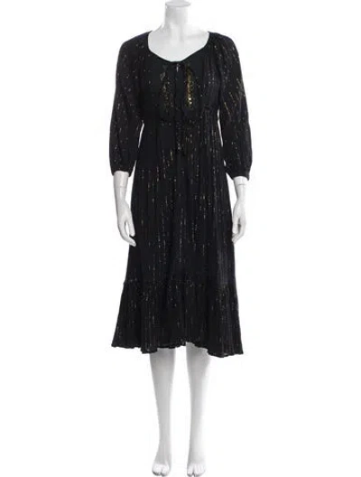 Pre-owned Miguelina Striped Midi Length Dress In Black