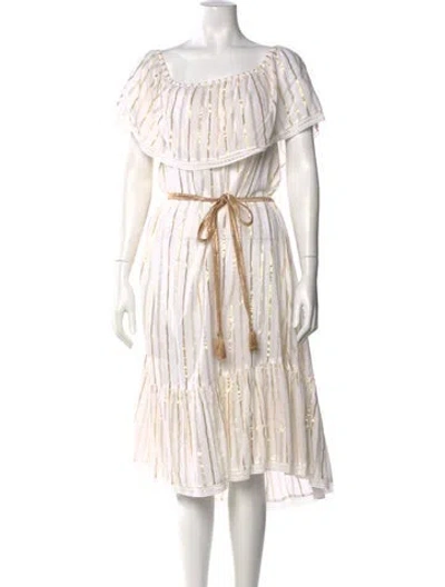 Pre-owned Miguelina Striped Midi Length Dress In Neutral