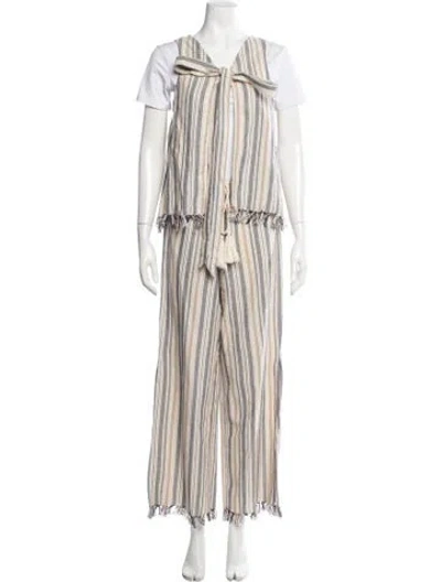 Pre-owned Miguelina Striped Pant Set In Neutral