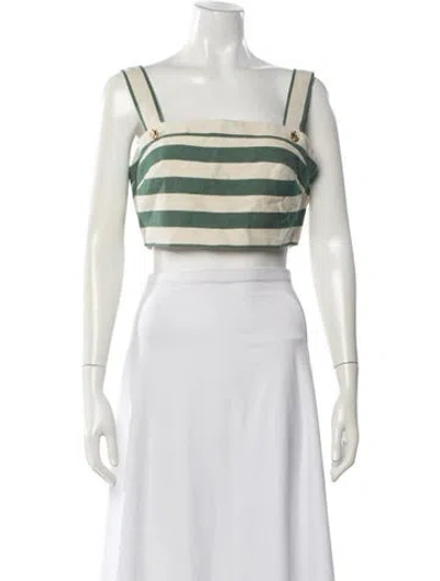 Pre-owned Miguelina Striped Square Neckline Crop Top W/ Tags In White