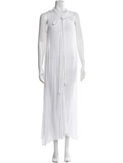Pre-owned Miguelina Tie Neck Long Dress In White