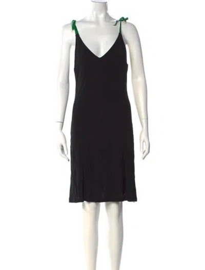 Pre-owned Miguelina V-neck Knee-length Dress In Black