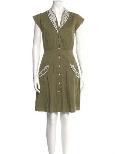 Pre-owned Miguelina V-neck Knee-length Dress In Green