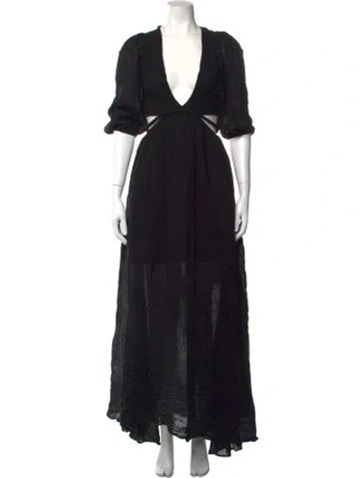 Pre-owned Miguelina V-neck Long Dress In Black