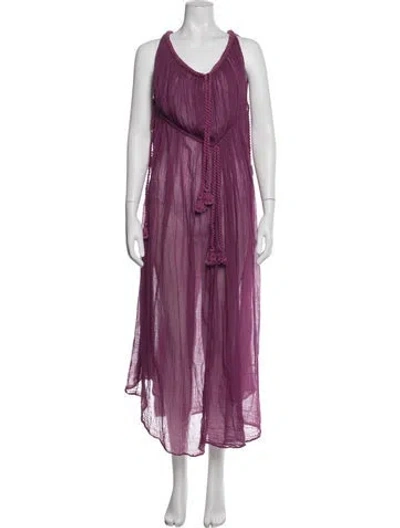 Pre-owned Miguelina V-neck Long Dress In Purple