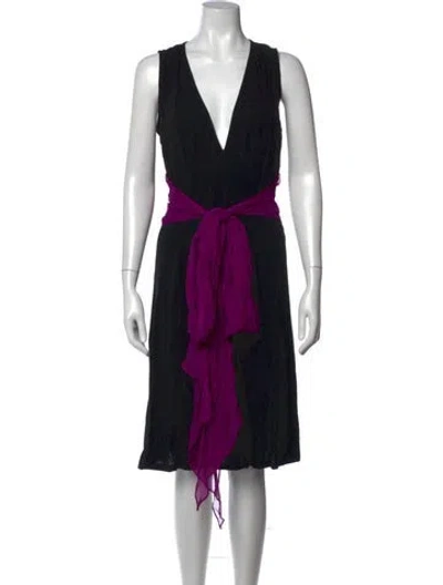 Pre-owned Miguelina V-neck Midi Length Dress In Black