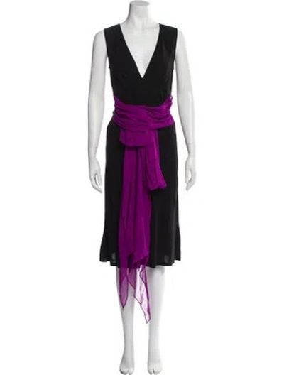 Pre-owned Miguelina V-neck Midi Length Dress In Purple