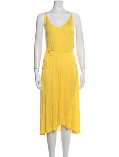 Pre-owned Miguelina V-neck Midi Length Dress In Yellow