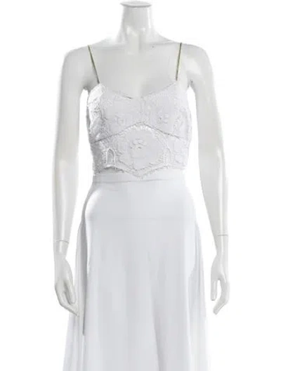 Pre-owned Miguelina V-neck Sleeveless Crop Top In White