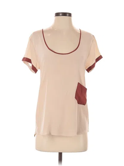 Pre-owned M.i.h. Jeans Short Sleeve Top Tan Color Block Pattern Scoop Neck Tops In Brown