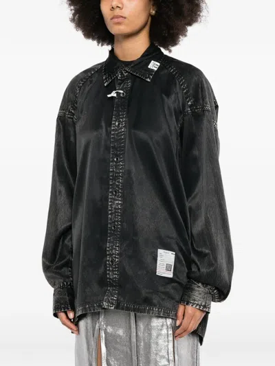 Miharayasuhiro Acid-wash Logo-patch Shirt In Black