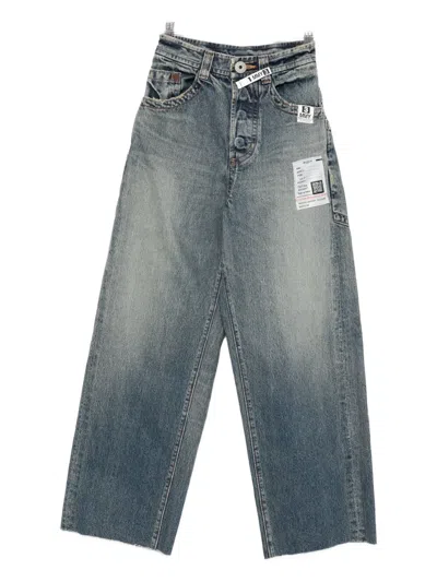 Miharayasuhiro Amateur Sewn Like Wide Frayed-hem Jeans In Blue