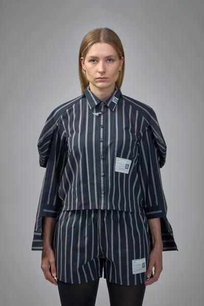 Miharayasuhiro Asymmetric Stripe Shirt In Blue