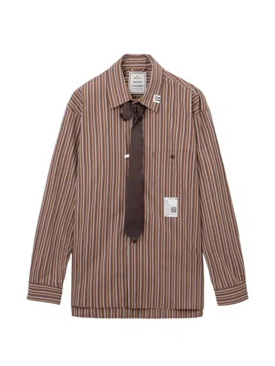 Miharayasuhiro Attached Tie Long Sleeve Shirt In Brown